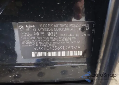 2009 BMW X5 xDrive30I z USA, uszkodzony, nr VIN 5UXFE43569L260519